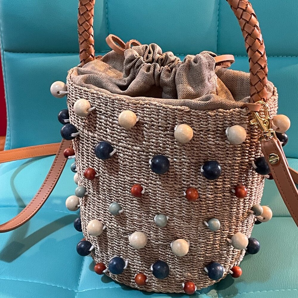 Aranaz beaded bucket bag w shoulder strap